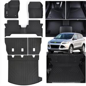 Floor Mats & Trunk Mat & Backrest Mat for 2013-2018 2019 Ford Escape,TPE All Weather Protection Car Floor Liners with Cargo Liners Velcro Covering The Backrest