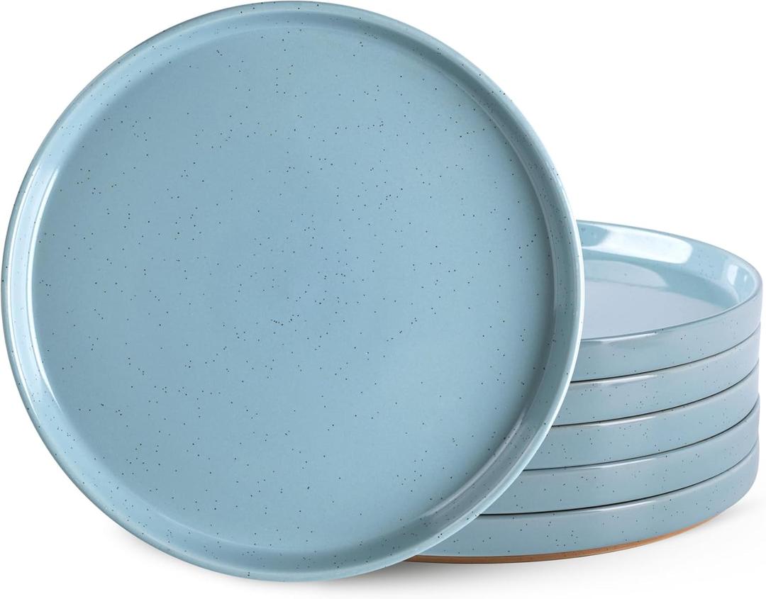 AmorArc Ceramic Dinner Plates Set of 6, 10.25 Inch Stoneware Plates for Kitchen, Modern Flat Dinnerware Dishes Set,Microwave & Dishwasher Safe, Scratch Resistant-Blue