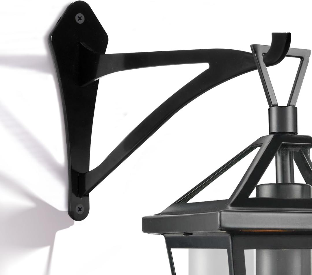 2 Piece 8-Inch Outdoor Decorative Iron Lantern Hooks for Wall Hanging Hummingbird Feeder Windchime Plant Hanger, Black