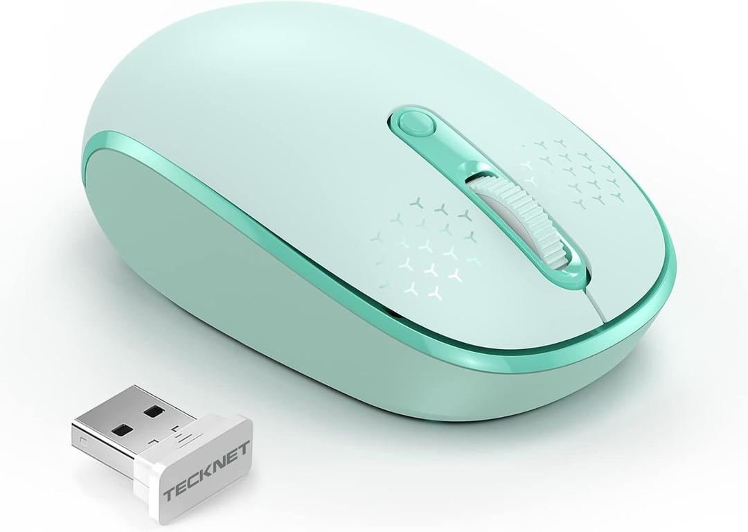 TECKNET Wireless Mouse for Laptop, 2.4G Quiet Computer Mouse with USB Receiver, 4 Buttons Portable Cordless Mice for Chromebook, Laptop, PC, Mac, 800/1200/1600 DPI  Mint Green