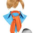 Halloween Deluxe Costume for Adult Fake Collar Detachable Dickey Collar Orange Square Neck Scarf Synthetic Short Wigs with Mesh Net Wig Caps Cosplay