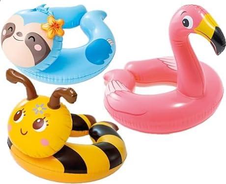 Intex, 43234-2327 3 Pack 59220EP - Animal Head Split Ring Pool Floats Bundle Includes Frog, Duck, Penguin, Giraffe, Frog, Penguin 