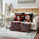 4pack Winter Snow Throw Pillow Case Buffalo Check Plaid with Snowman Santa Cushion Covers Christmas Winter Holiday Farmhouse Decorative Pillowcases 18 x 18 Inches for Sofa Couch(Pink)