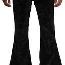 Men's Velvet Relaxed Vintage 60s 70s Bell Bottom Stretch Fit Classic Comfort Flared Flares Retro Leg Disco Pants (XX-Large, Black)
