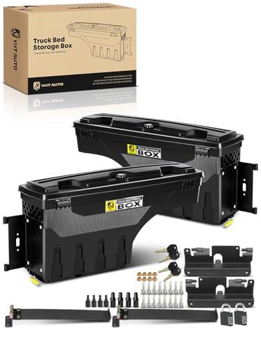 YHTAUTO Set of 2 Truck Bed Storage Tool Box Lockable Compatible with 2007-2018 Chevrolet Silverado & GMC Sierra 1500 2500 3500 3500HD, Without Bed Rail Storage, Swing Waterproof Wheel Well Toolbox