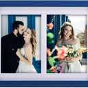 Collage Picture Frame, Double 5x7 Picture Frame with Mat, Fits 8.5X11 or Two 5x7 Photos, Tempered Glass, for Tabletop or Wall Mount-Navy Blue