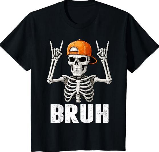 Bruh Halloween Skeleton Rock On for Mens Boys Toddlers Kids T-Shirt 2XL