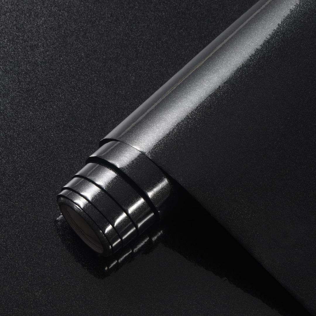 Black Contact Paper Glossy Wallpaper Peel and Stick, Glossy Finish Wall Paper for Kitchen Countertop Cabinet Table Easy Clean Self Adhesive Removable Vinyl Wallpaper, 15.7"x393"