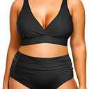 Yonique Womens Plus Size Bikini High Waisted Swimsuits Two Piece Bathing Suits Tummy Control Swimwear (18Plus, Black)