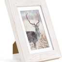 Fun Memories 5x7 Picture Frame, Natural Elm Wood, White, 5"x7" with Tempered Glass & Mat for 4x6, Rustic Wall & Tabletop Display, 1 Pack