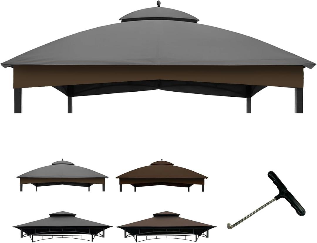 10x12 Gazebo Replacement Canopy Top Only with Hook – Double Tier Patio Gazebo Cover Replacement Roof, UV Resistant Outdoor Canopy for Gazebo Frame, Gray