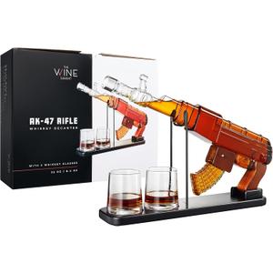 Gifts for Men Dad, Guns Whiskey Decanter Set for Men - Gun Decanter, Detachable Magazine & 2 Full Size Whiskey Glasses, Liquor Dispenser for Bar, Cool Anniversary Birthday Military Present Ideas Gift