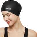 Aegend Swim Caps for Long Hair, Durable Silicone Swimming Caps for Women Men Adults Youths Kids, Easy to Put On and Off, 1 Pack, Black