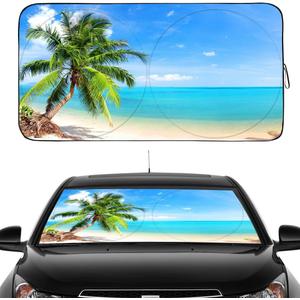 Gven Windshield Sun Shade Car Sun Shade Windshield Palm Tree Windshield Shade UV Protection Heat Reflective Sunshade Fits Small Sedans, Mini SUVs, Hatchbacks Car Accessories (Palm Tree, L)