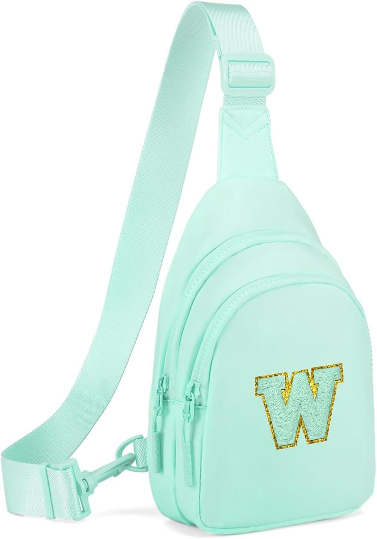 Viverte Small Initial Sling Bag Crossbody Bag Fanny Pack for Women Cute Chest Bag Cross Body Bag Personalized Birthday Gifts for Her Trendy Preppy Stuff Cool Stuff Gifts for Women (Light Green-W)