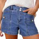 Astylish Women's High Waisted Shorts Jean Stretchy Casual Fashion Trendy Double Button Fly Denim Shorts (8, Dark Blue)