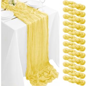 12Pack Light Yellow Cheesecloth Table Runner 35x120Inch Yellow Cheese Cloth Table Runner 10FT Boho Gauze Table Runners Rustic Sheer Table Runners for Wedding Bridal Baby Shower Party Decor
