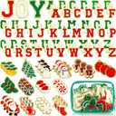 Yilloog 120 Pcs Christmas Iron on Patches Chenille Letter Patches Include 78 Letters Patch 42 Snowman Socks Santa Snowflake Patch DIY Craft for Clothing Jackets Xmas Gift (Green, Red, White)