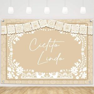 MEHOFOND 7x5ft Cielito Lindo Baby Shower Backdrop Beige Fiesta Cielito Lindo Baby Shower Photography Background Mexican Talavera Wedding Party Decorations Banner Photo Supplies