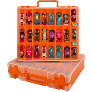 Toy Car Storage Organizer Case Compatible with Hot Wheels/for Matchbox Cars. Display Carrying Container Holder for LOL Surprise Dolls/for Shopkins with 48 Compartments Double Sided-Orange (Box Only)