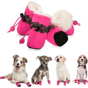 YAODHAOD Dog Shoes for Winter, Dog Boots & Paw Protectors, Fleece Warm Snow Booties for Puppy with Reflective Strip Anti-Slip Rubber Sole for Small Medium Size Dogs,Size 3: 1.5"x1.3" (L*W),Pink