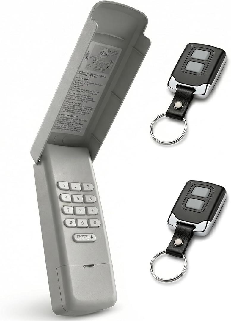 3-in-1 Universal Garage Door Opener Keypad with 2 Keychain Remote Compatible with Liftmaster Chamberlain Craftsman with Yellow Purple Red Orange Green Learn Button Replaces 877MAX 878MAX 893MAX 973LM