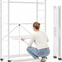 DEANIC 4 Tier Foldable Storage Shelves with Wheels, Large Capacity Shelving Unit, Freestanding Metal Wire Shelf Rack, No Assembly Organizer Rack for Garage Kitchen, Basement, Pantry (1, White-Plus), 28 x 13.4 x 50 inches