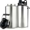 1 Gallon Water Bottle Insulated Stainless Steel Keeps Ice 48Hr, Large Water Gallon Jug Wide Mouth Leakproof Vacuum for Gym, Camping, & Construction Stainless Steels (2 Packs)