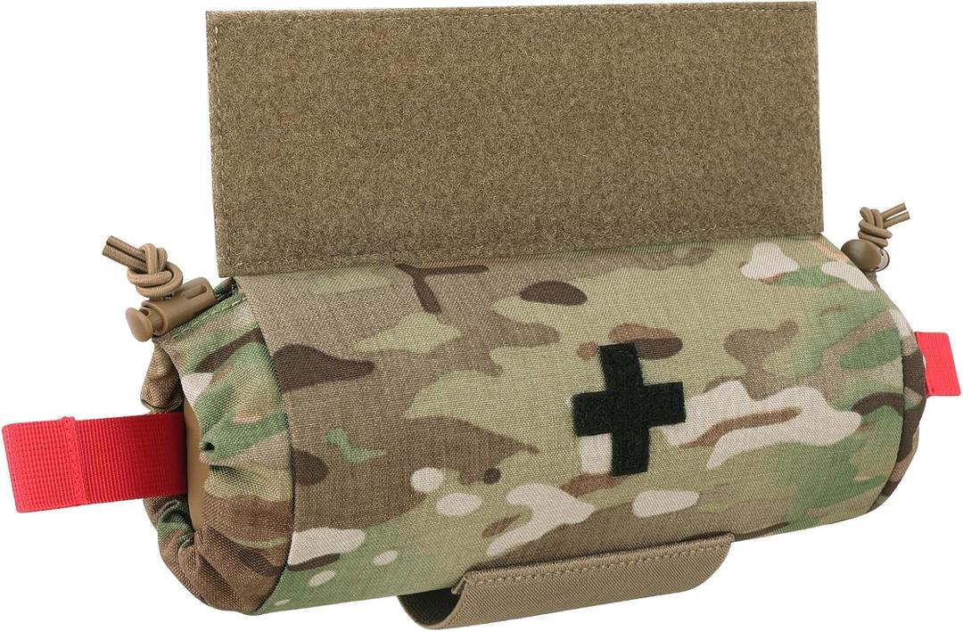 PETAC GEAR Tactical First Aid Drop Dump Pouch, Micro Medical Trauma Roll Up Drop Pouch EMT IFAK Sub Abdominal Carrying Bag with Hook-N-Loop (MC)