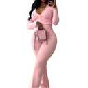 Nimsruc Crochet Sets Two Piece Women Lounge Wear Outfits Knit Sweater Pants Sets Long Sleeve Tracksuits Casual Sweatsuits Zipper Matching Clothing Pink L