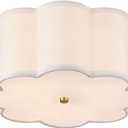 13.4"Semi Flush Mount Ceiling Light Fixture, 3-Light Modern Close to Ceiling Light With Fabric Flower-Shaped Shade, Light Fixtures Ceiling Mount for Bedroom Nursery Kids Room Living Room(Gold)