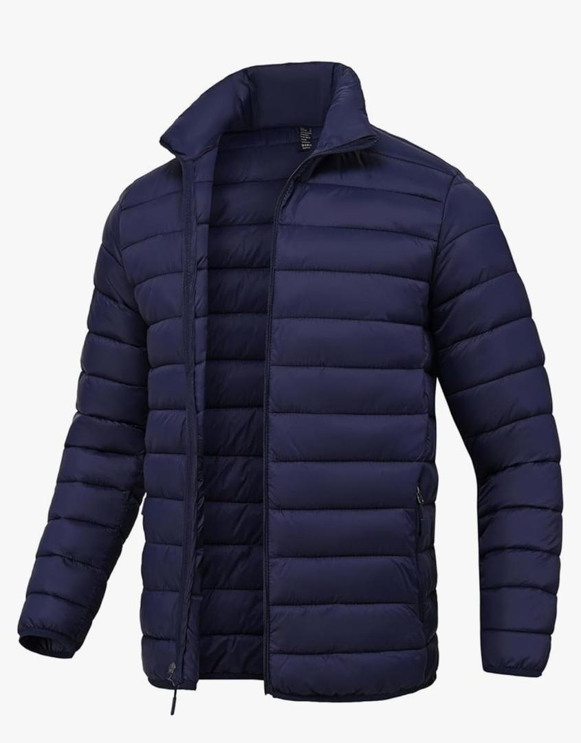 Men Puffer Down Jacket Packable Lightweight Winter Jackets Coats Outdoor Waterproof Insulated Jackets L, Deep Navy