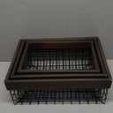 Set of 3 Metal Wire Baskets for Organizing Wood Top with Handles Storage Organizer Farmhouse Decor for Kitchen Cabinets Pantry Laundry Room Bathroom Closets Nesting Countertop Baskets (Chestnut Brown)