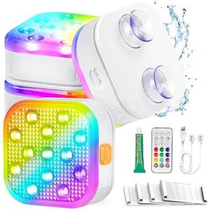 Rechargeable Submersible Lights with Remote, IP68 Waterproof 16 Colors Hot Tub Underwater Lights for Above Ground Inground Pool, Pond, Party Decoration - 2 Pack