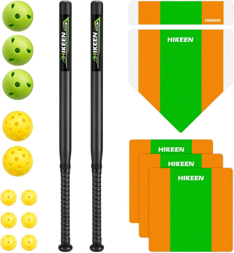 Hikeen 18 Pcs Baseball Bat Set,Include 2 Plastic Bat & 11 Practice Balls, 5 Throw Downs Base for Baseball Batting Practice Youth, Teenagers, Adults
