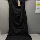AISIZE Women's Elegant Off Shoulder Ruffle Formal Evening Long Dress (Large, Black)