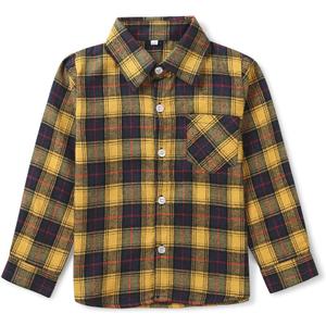 Boys Flannel Shirt Toddler Buffalo Plaid Shirt Long Sleeve Button Down Shirts Kids Casual Tops (2T, G010 Yellow Navy)