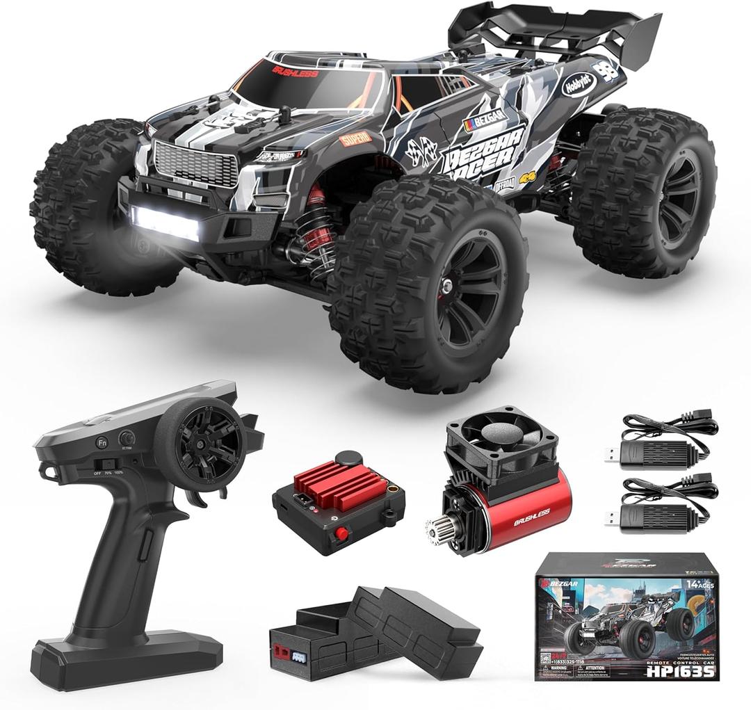 BEZGAR HP163S Fast RC Cars for Adults MAX 68KPH | 1/16 Scale Brushless RC Trucks 4x4 Offroad Waterproof | Hobby Grade High Speed Monster Truck | All Terrain Electric Remote Control Car for Boys