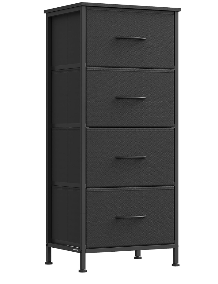 SONGMICS Dresser for Bedroom, Chest of Drawers, Steel, MDF, 4 NonWoven Fabric Drawers, Storage Organizer Unit, Closet, Entryway, Ink Black and Ebony Black ULGS314B01S