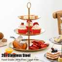 QTLCOHD 2Pcs 3 Tier Stainless Steel Cupcake Stand - Gold Tiered Dessert Stand for Wedding & Birthday Party