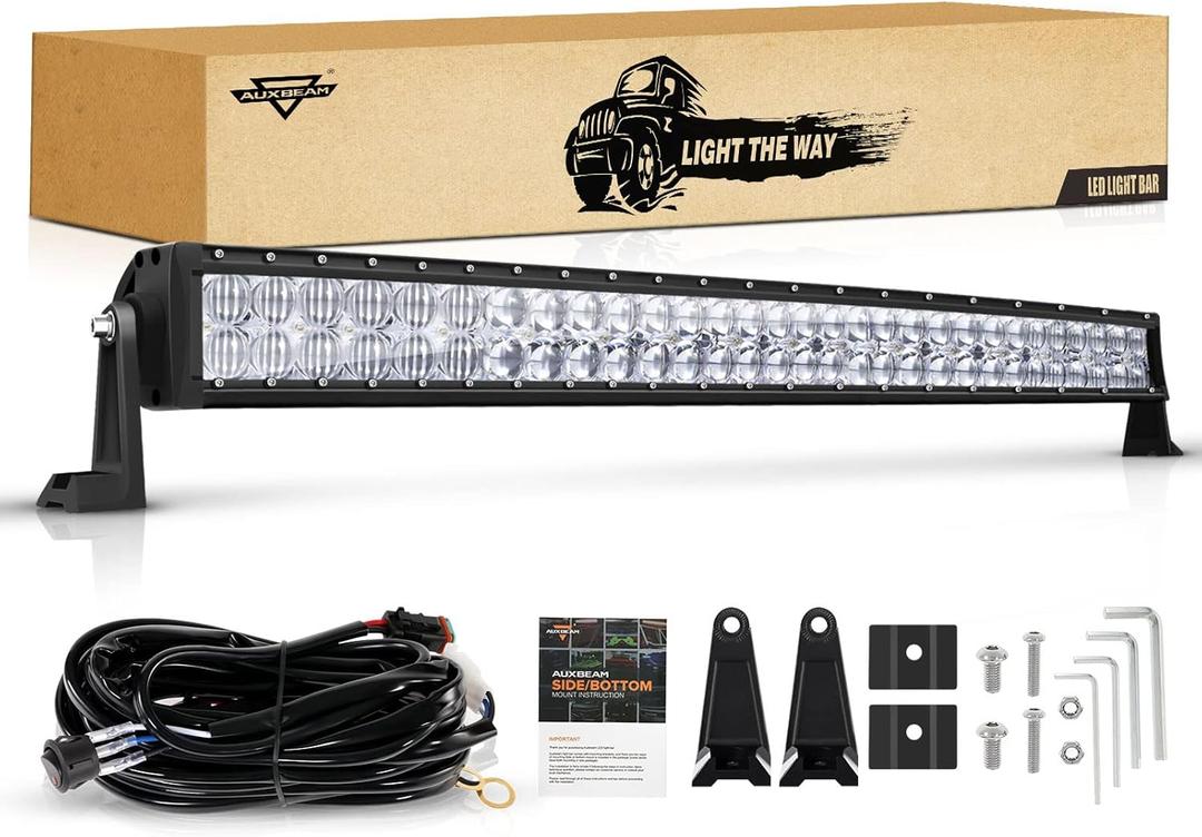 Auxbeam 42 Inch LED Light Bar, 240W Offroad Driving Curved Lights with 5D Reflectors, 24000LM Spot Flood Combo Beam Off Road Fog Light with DT Wiring Harness Kit for Jeep Pickup Trucks SUV ATV UTV