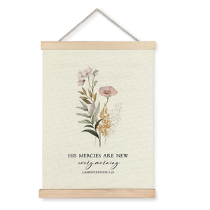 Supwhd Boho Floral Wall Art with Wooden Poster Hanger, Goodness and Mercy Shall Follow Me Poster, Christian Wall Decor, 12x16 Inch 