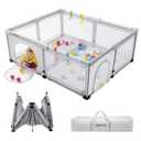 Foldable Baby Playpen, 1-Minute Setup, Lightweight Portable Playpen with Carry Bag, 59"x71" Indoor Outdoor Safty Play Yard for Babies & Toddlers, Light Gray