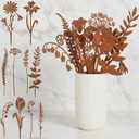 AXHoustake 10pcs Metal Flowers for Garden - Antique Rust Finish Decorative Plant Stakes, Weathered Patina Yard Art for Outdoor Ground & Indoor Pots, Rustic Flower Bed Decor, Lawn & Patio Accents