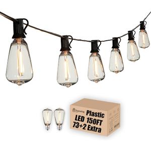DAMAING Outdoor String Lights 150 FT Patio Lights String with 75 Dimmable ST38 Plastic LED Bulbs,Vintage Shatterproof Edison String Lights Waterproof for Bistro Balcony Backyard and Gazobos. (Black)