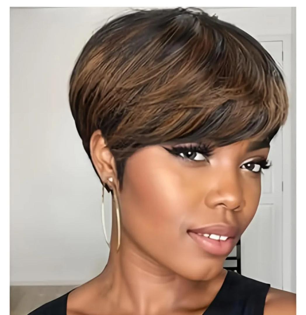 Pixie Wigs Short Wigs for Black Women Brown Short Pixie Cut Wigs for Black Women Layered Wigs with Bangs for Women (Mixing black and brown)