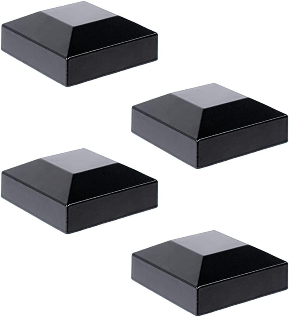 Aluminium Fence Post Caps for True 2" x 2" Fence Posts, Aluminum, Metal,Wood,Mailbox Posts, Pyramid Post Cap Cover Pressure Fit- Black (4Pack)