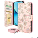 Buleens for Samsung Galaxy S23 Wallet Case for Women  with Card Holder S23 Flip Case Leather Crossbody Cute Aesthetic Galaxy S23 Case with Strap Kickstand for Girls Girly, PK Line Flower
