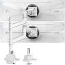 monTEK Dual Monitor Arm for up to 57" and 59.4 lbs Ultrawide Screen, Aluminum Heavy-Duty Gas Spring Vertical Stackable Curved Screen Adjustable Monitor Stand, 75/100mm Vesa Mount, White (without USB)