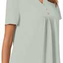Anydeer Womens Short Sleeve Summer Tunic Tops Dressy Chiffon Blouse Henley Shirts 2025 Casual Pullover (Green, M)